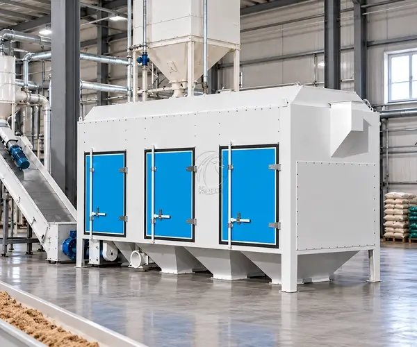 Raw material cleaning equipment with blue inspection doors