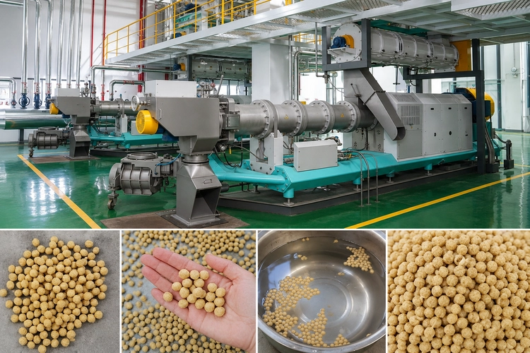 Fish_Feed_Extruder_Machine_For_Floating_Fish_Feed_Pellet_Production_And_Water_Float_Testing